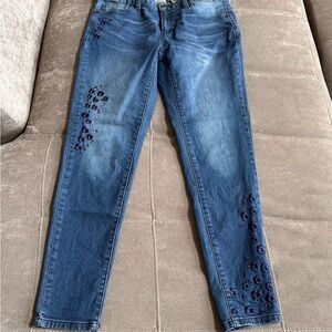 Michael Kors Blue Skinny Jeans with Floral Embroidery